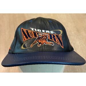 Vintage Leather Auburn University Tiger Baseball Cap Strapback Adjustable Black